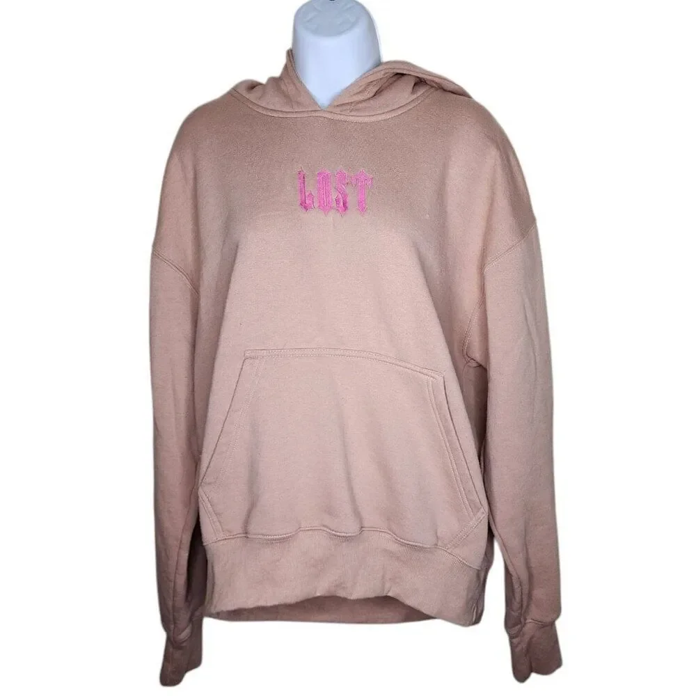 Lost Effects Pullover Sweatshirt Hoodie Womens Size L Pink